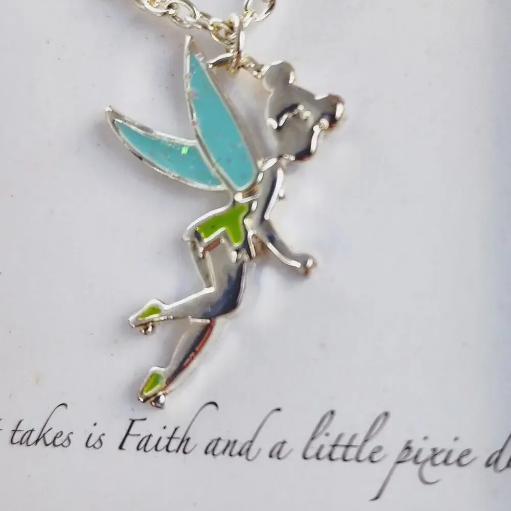 Disney Tinker Bell Necklace and Earring Set Silver Tone NIB - Picture 5 of 9